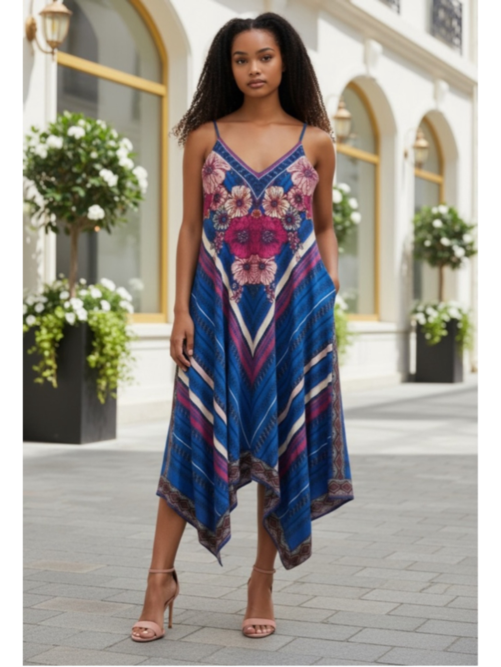 Flying Tomato Boho Handkerchief Hem Floral Midi Dress Small
